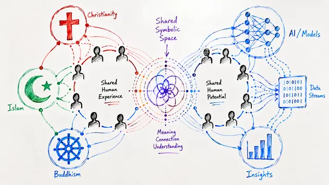 Religion and AI as Distributed Meaning Systems